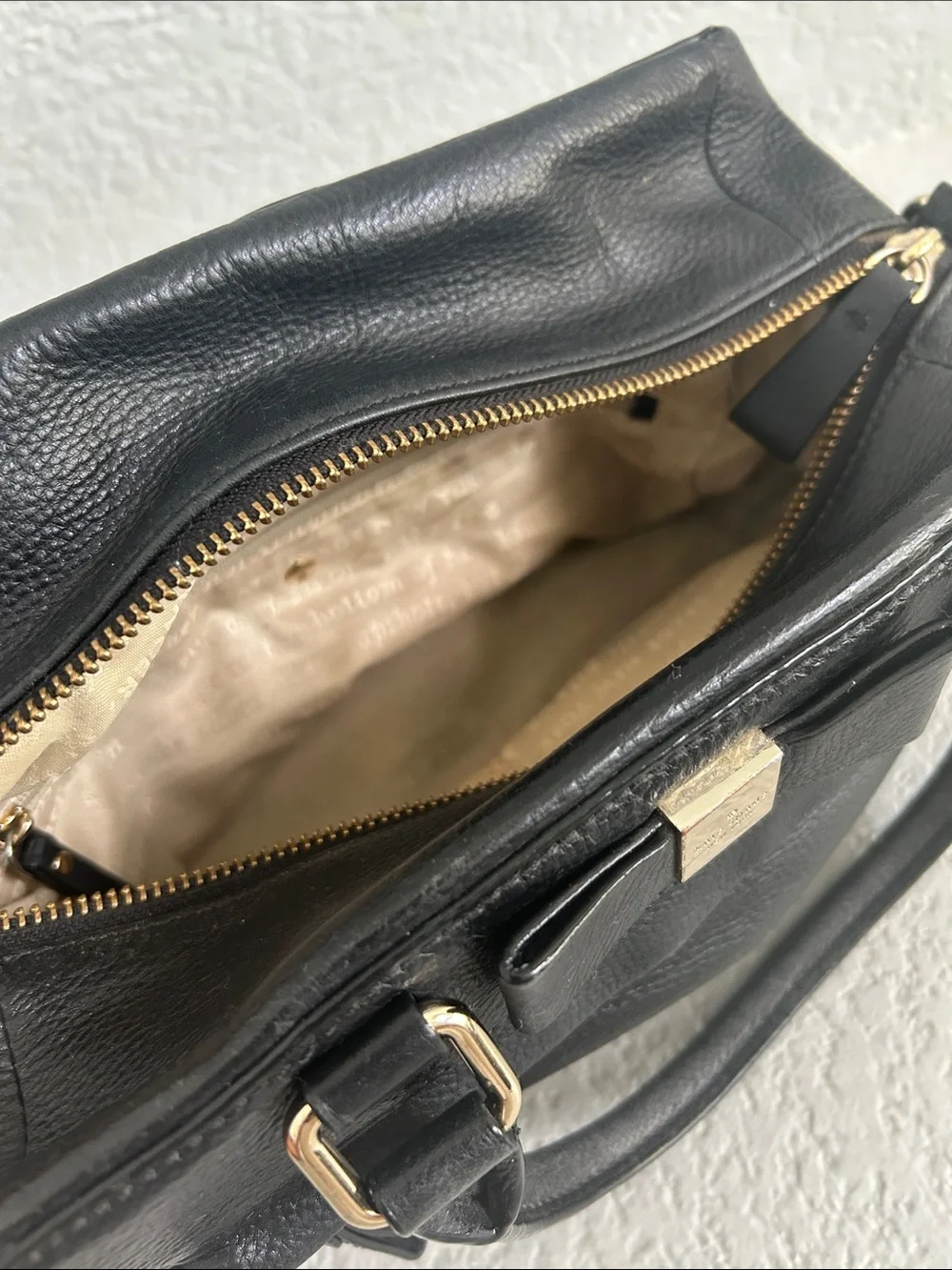 kate spade Black Pebbled Leather Satchel with Bow Plaque